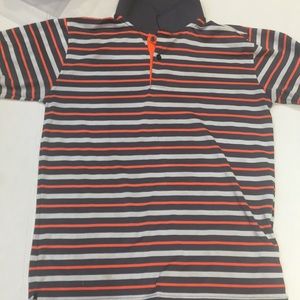 Turtle neck grey and orange dress shirt.